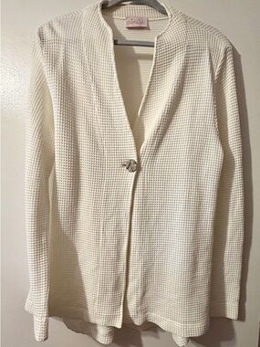 Jennifer Tyler White Waffle Knit Single-Button Jacket